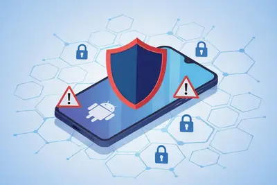 Android phone protected by a security shield graphic